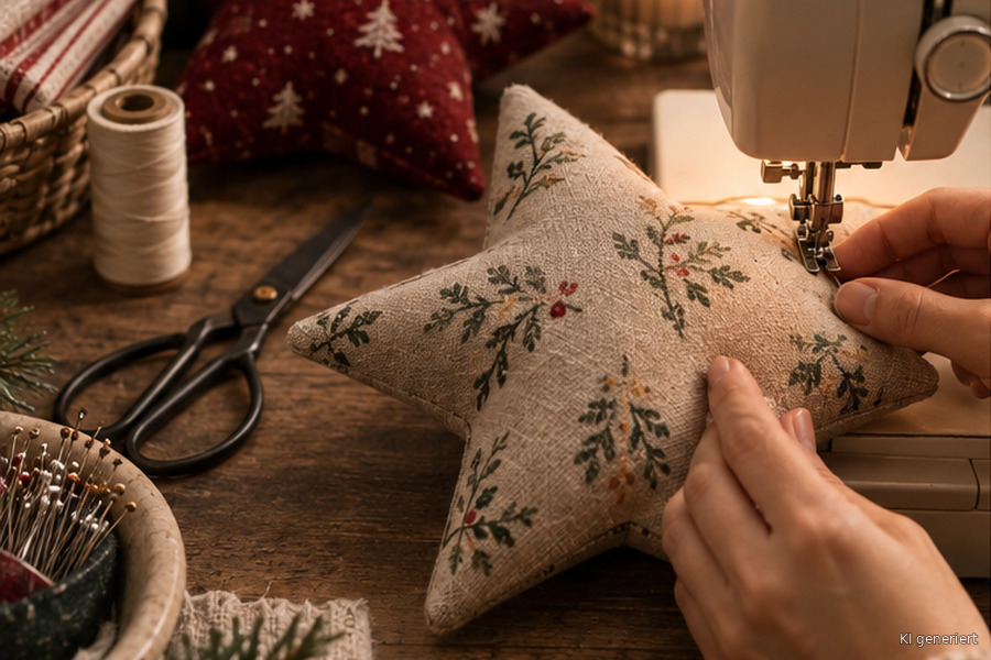 Sewing star-shaped cushions on a sewing machine